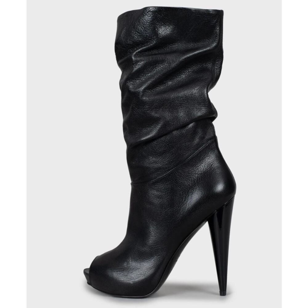 NWOB Alexander McQueen Black Leather Open-Toe Boots Sz.37
